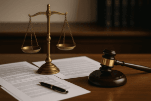 Legal documents and scales of justice representing non-disclosure in financial proceedings