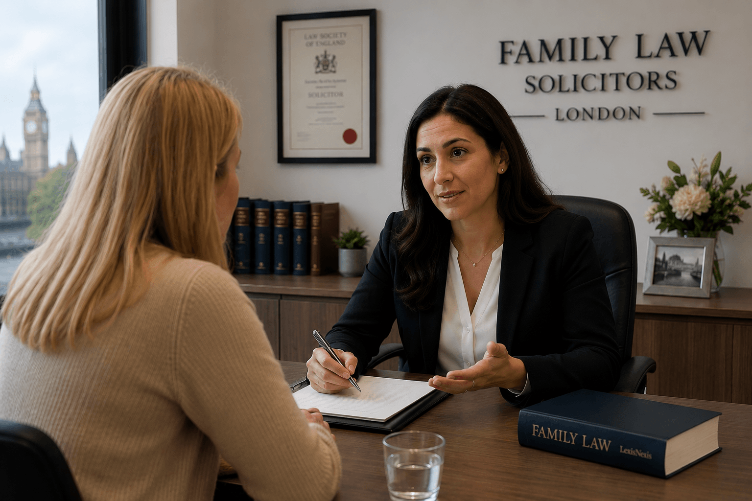 Family law London solicitor advising client at consultation