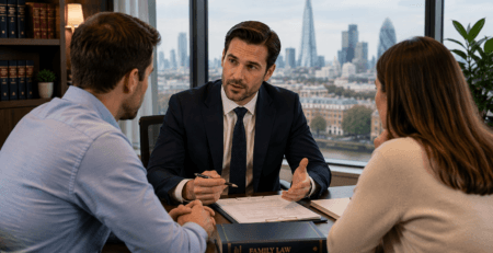 Family solicitor advising separated parents about child arrangements in London.