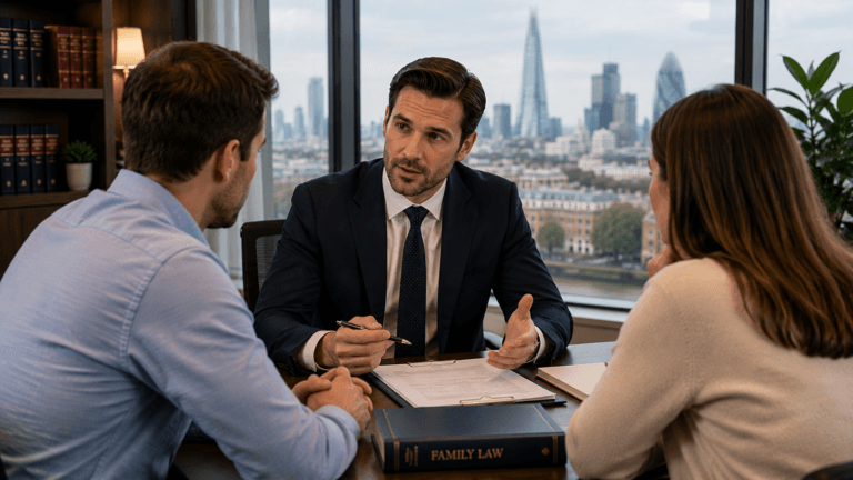 Family solicitor advising separated parents about child arrangements in London.