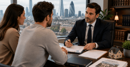 Family solicitor advising an unmarried couple about cohabitation rights in London.